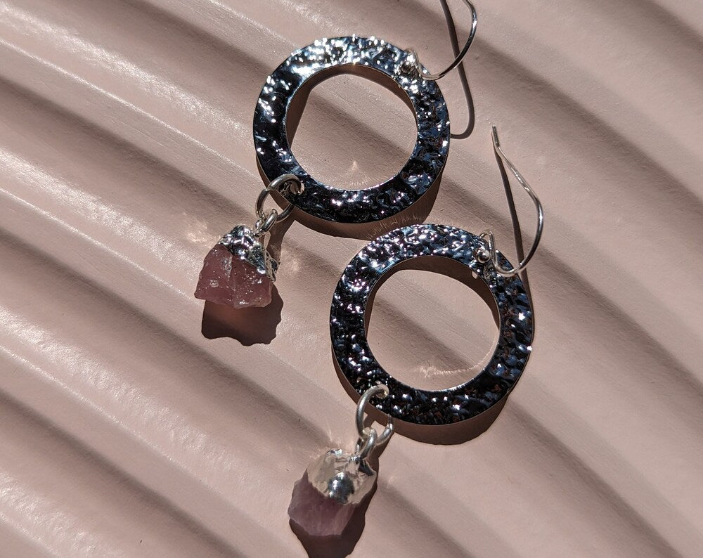 Rose Quartz Silver Dangle Earrings